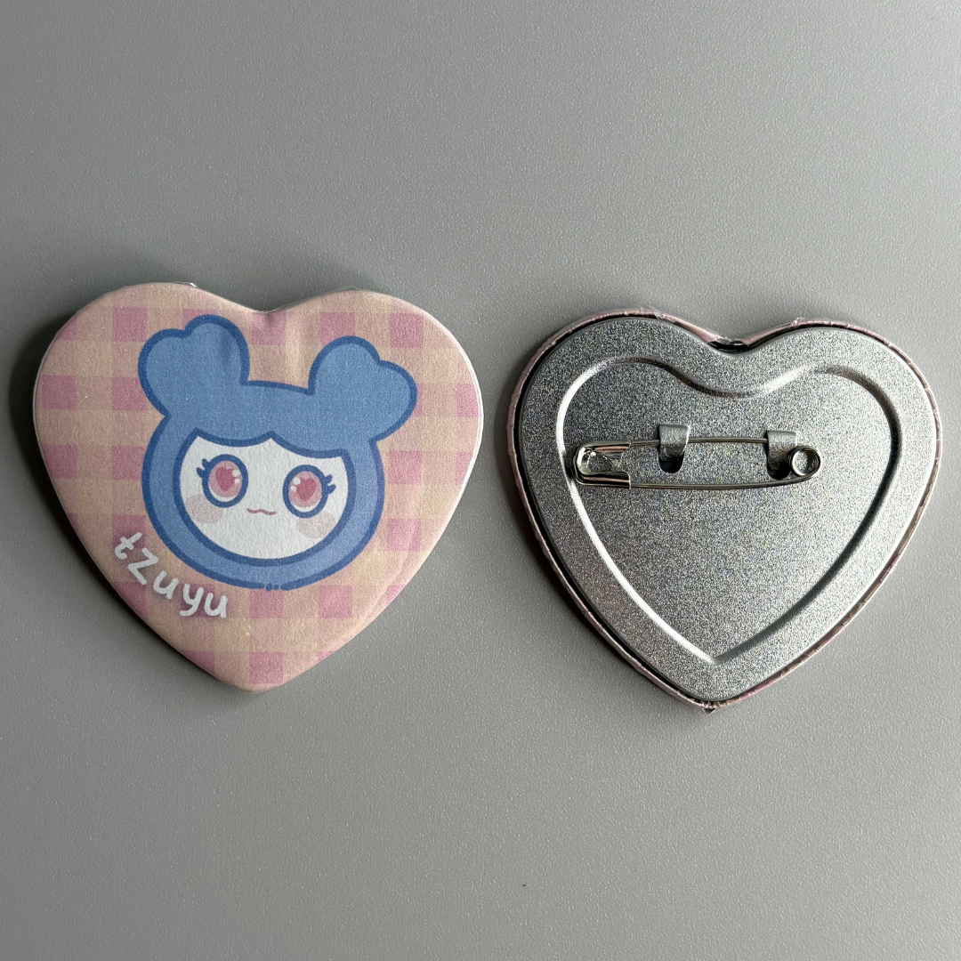 Twice Lovelys Character Handmade Heart Shaped Pin Back Buttons