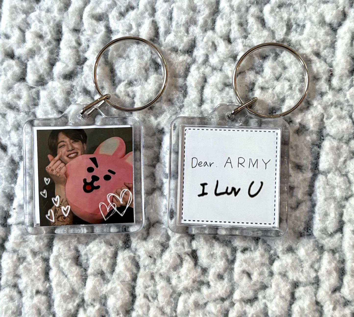 BTS BT21 Cute Doodled Double Sided Photo and Handwriting Message Square Keychain