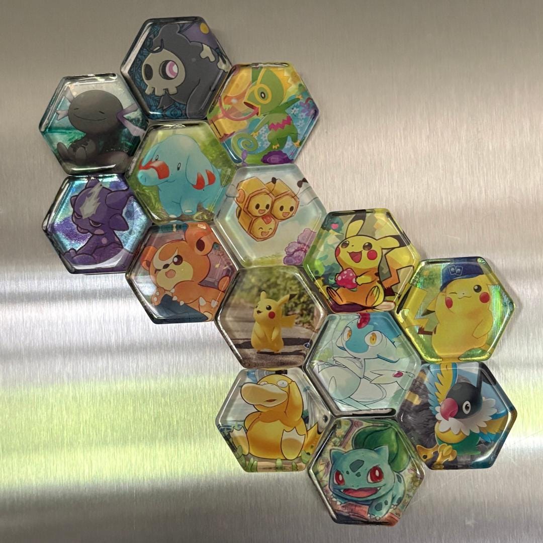 Upcycled Pokemon TCG Trading Card Evolution Refrigerator Magnets