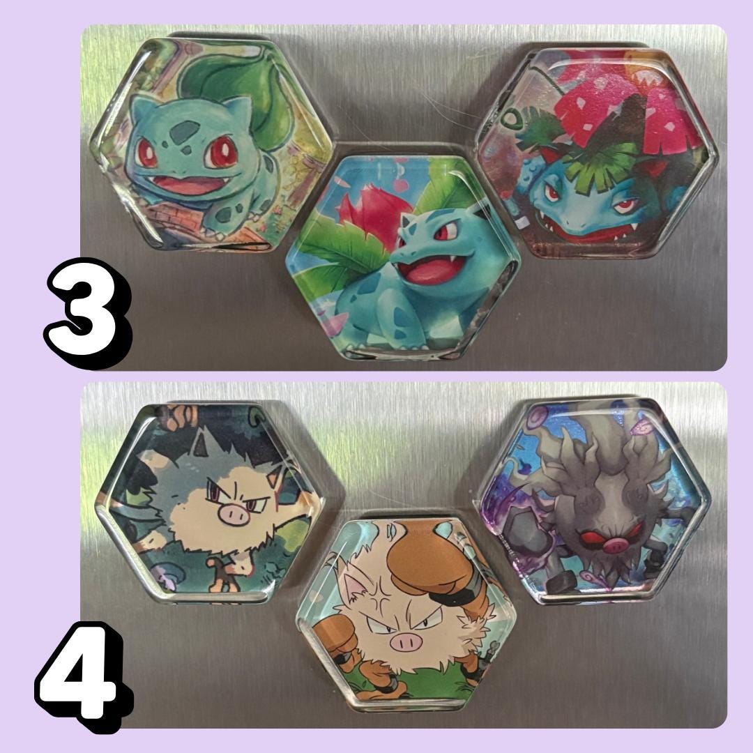Upcycled Pokemon TCG Trading Card Evolution Refrigerator Magnets