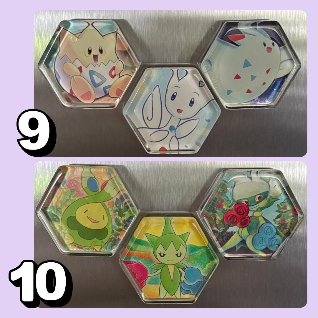 Upcycled Pokemon TCG Trading Card Evolution Refrigerator Magnets