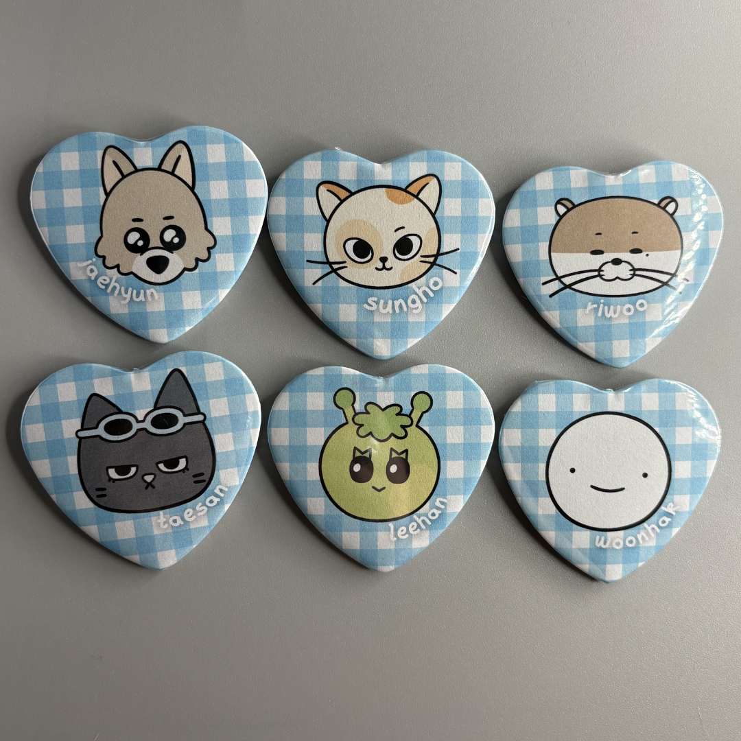 BoyNextDoor BBNexDo Character Handmade Heart Shaped Pin Back Buttons