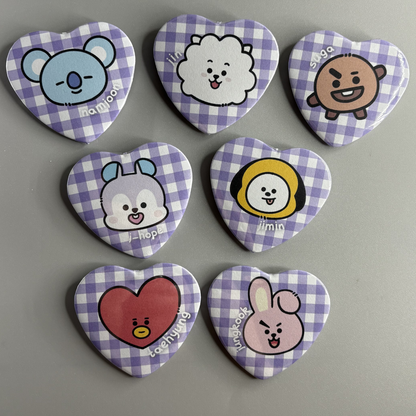 BTS BT21 Character Handmade Heart Shaped Pin Back Buttons