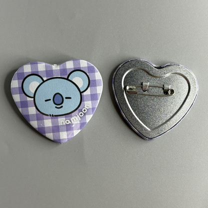 BTS BT21 Character Handmade Heart Shaped Pin Back Buttons
