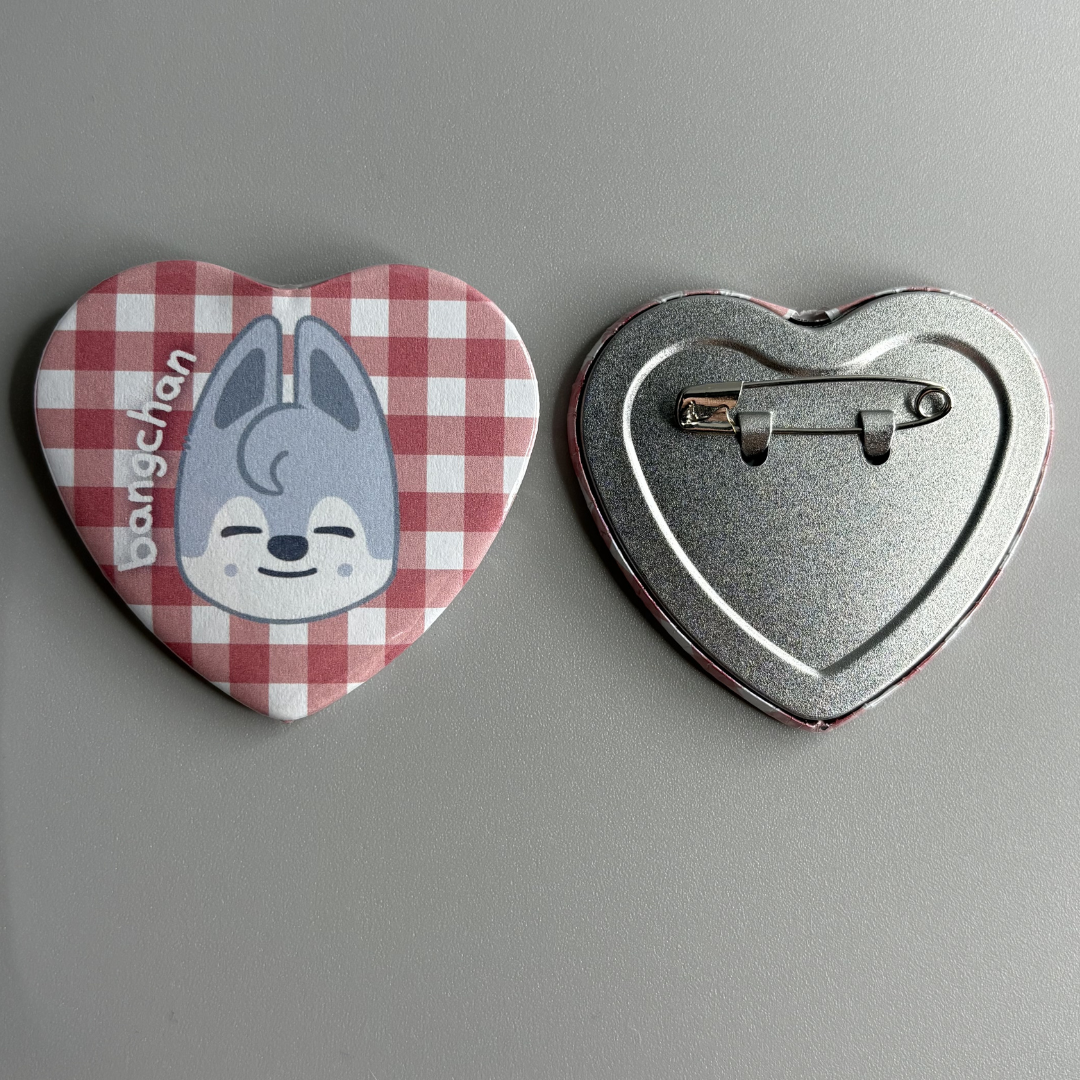 Stray Kids SZK Skzoo Character Handmade Heart Shaped Pin Back Buttons