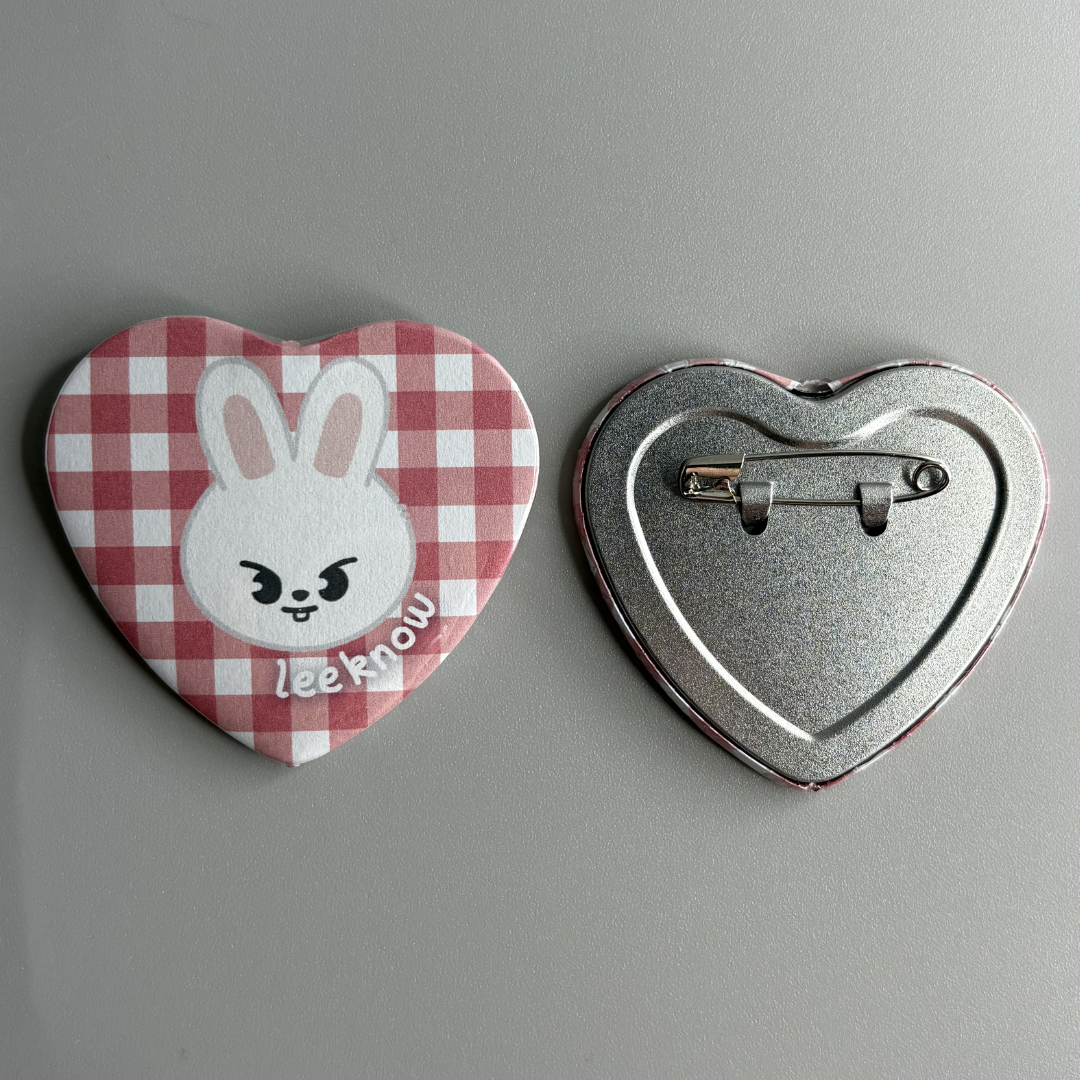 Stray Kids SZK Skzoo Character Handmade Heart Shaped Pin Back Buttons