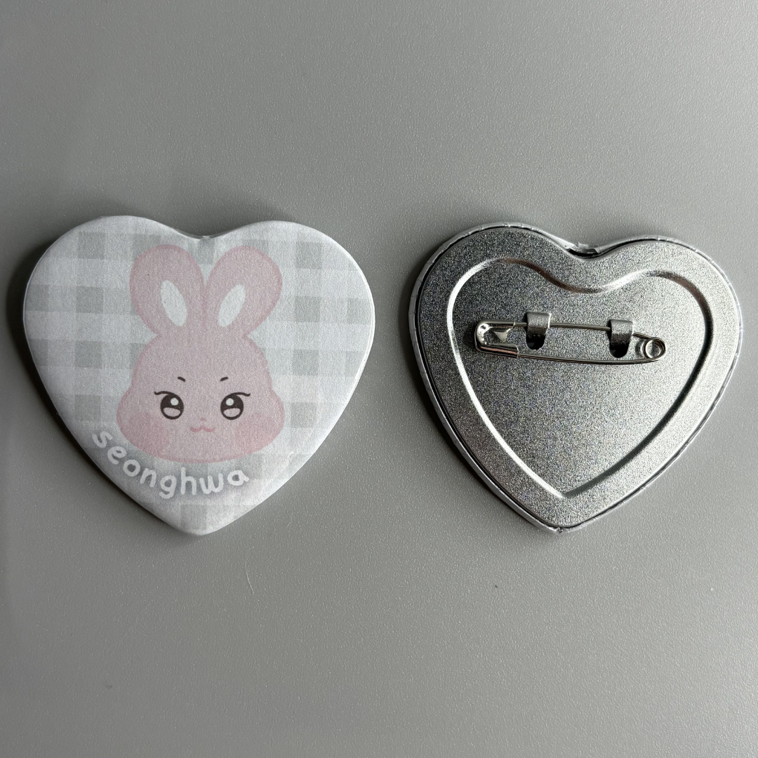 Ateez Aniteez Character Handmade Heart Shaped Pin Back Buttons