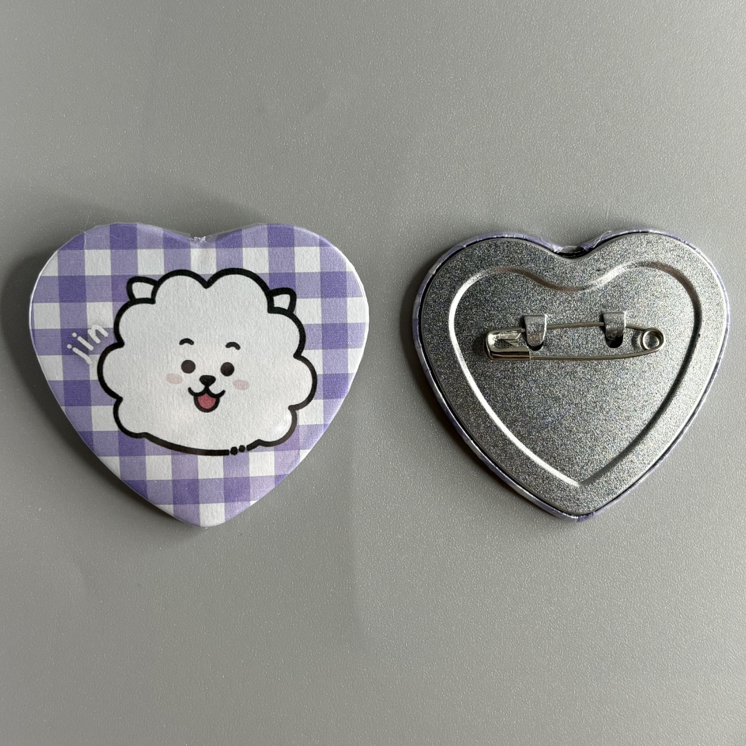 BTS BT21 Character Handmade Heart Shaped Pin Back Buttons