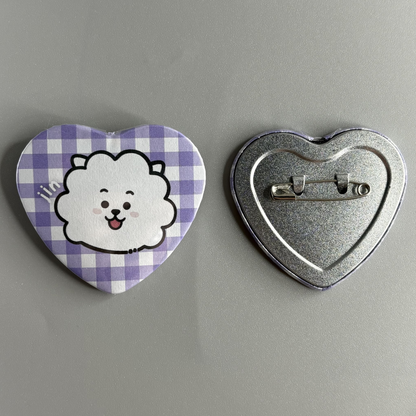 BTS BT21 Character Handmade Heart Shaped Pin Back Buttons