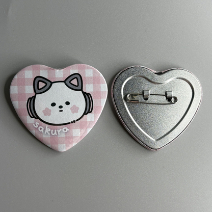 Le Sserafim Fim's Club Character Handmade Heart Shaped Pin Back Buttons