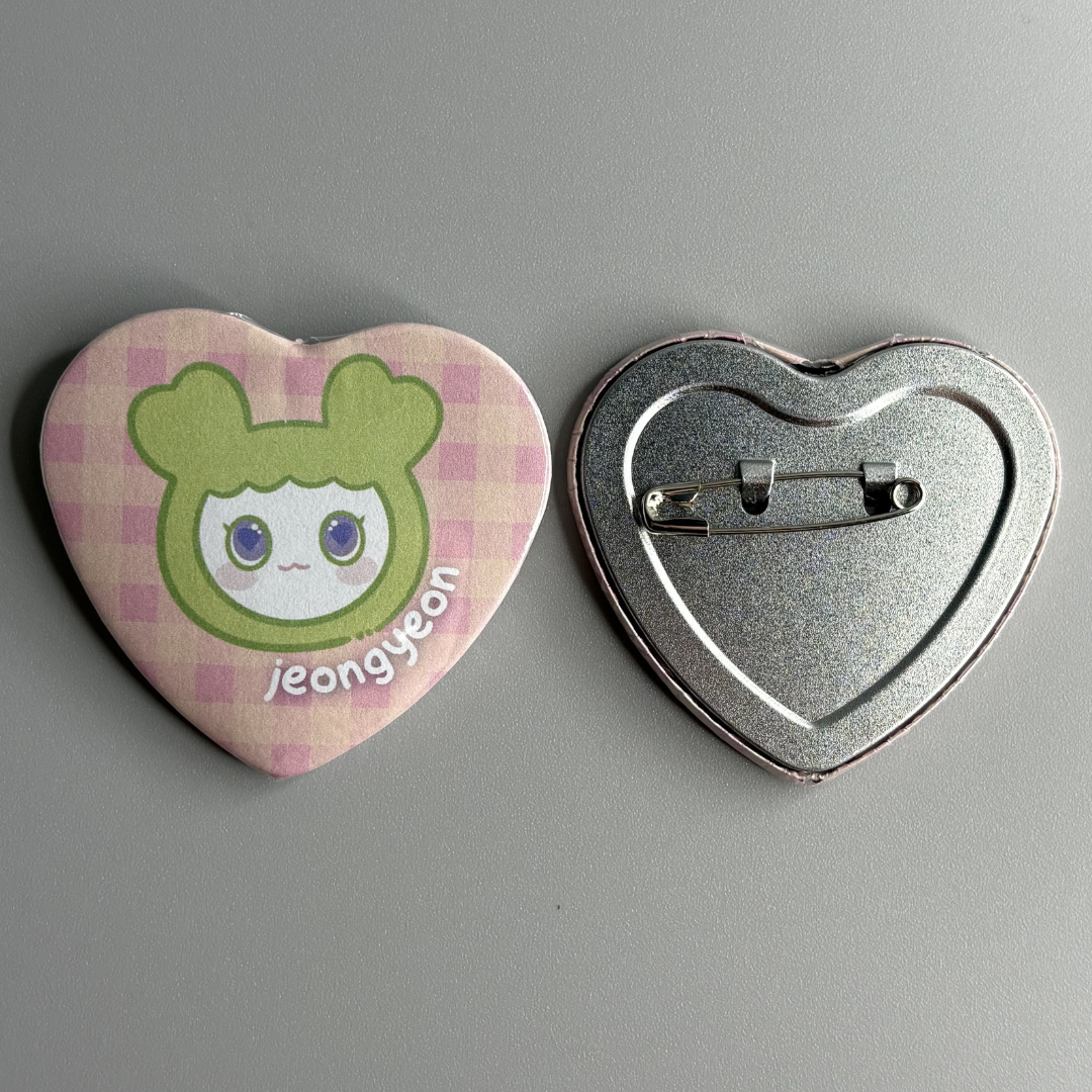 Twice Lovelys Character Handmade Heart Shaped Pin Back Buttons