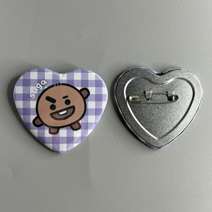 BTS BT21 Character Handmade Heart Shaped Pin Back Buttons
