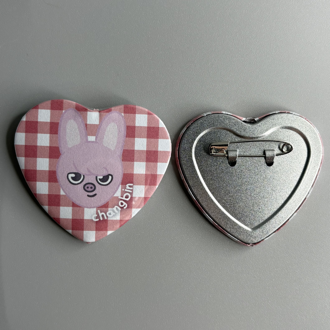 Stray Kids SZK Skzoo Character Handmade Heart Shaped Pin Back Buttons