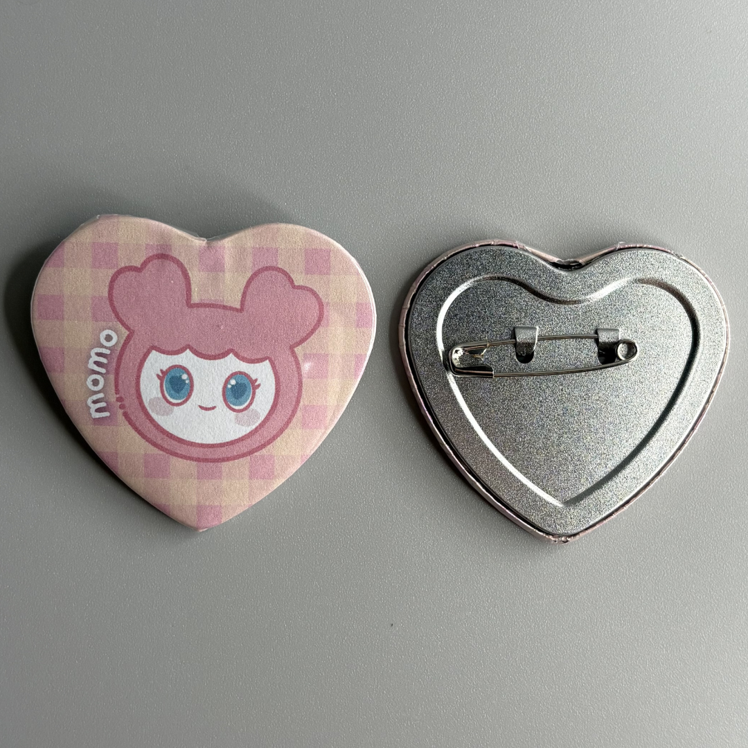 Twice Lovelys Character Handmade Heart Shaped Pin Back Buttons