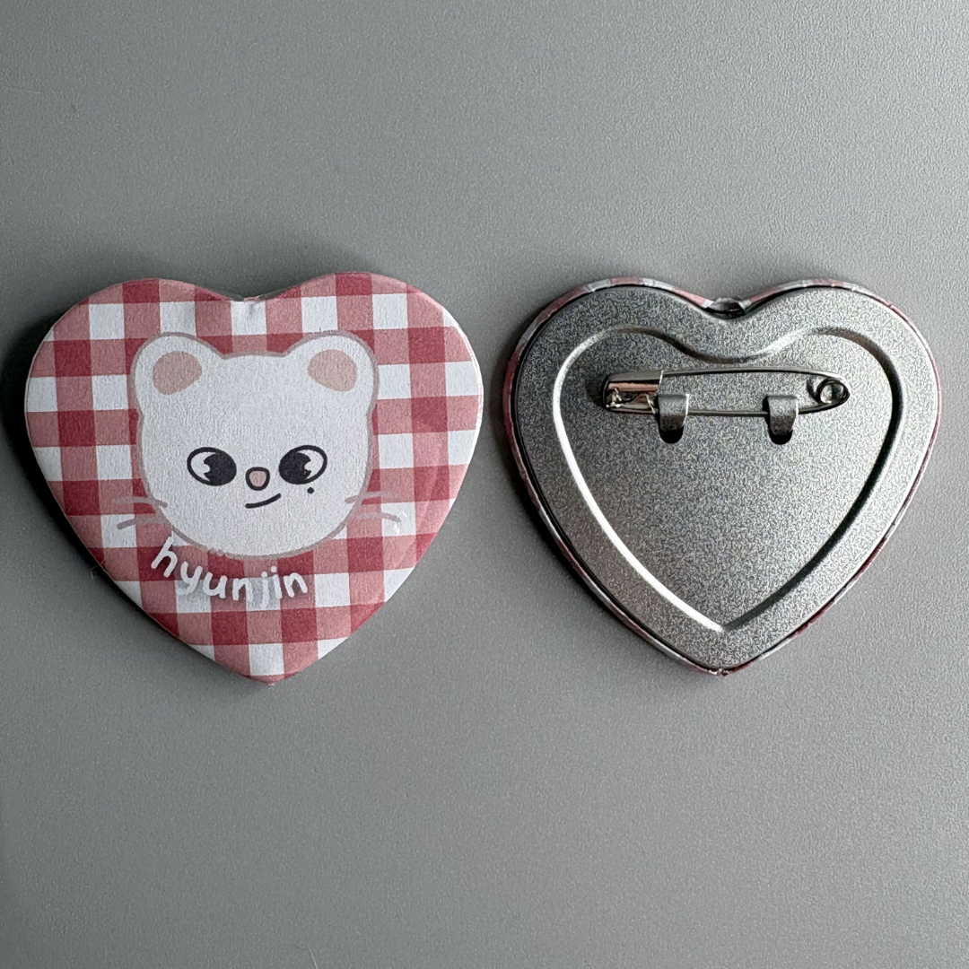Stray Kids SZK Skzoo Character Handmade Heart Shaped Pin Back Buttons