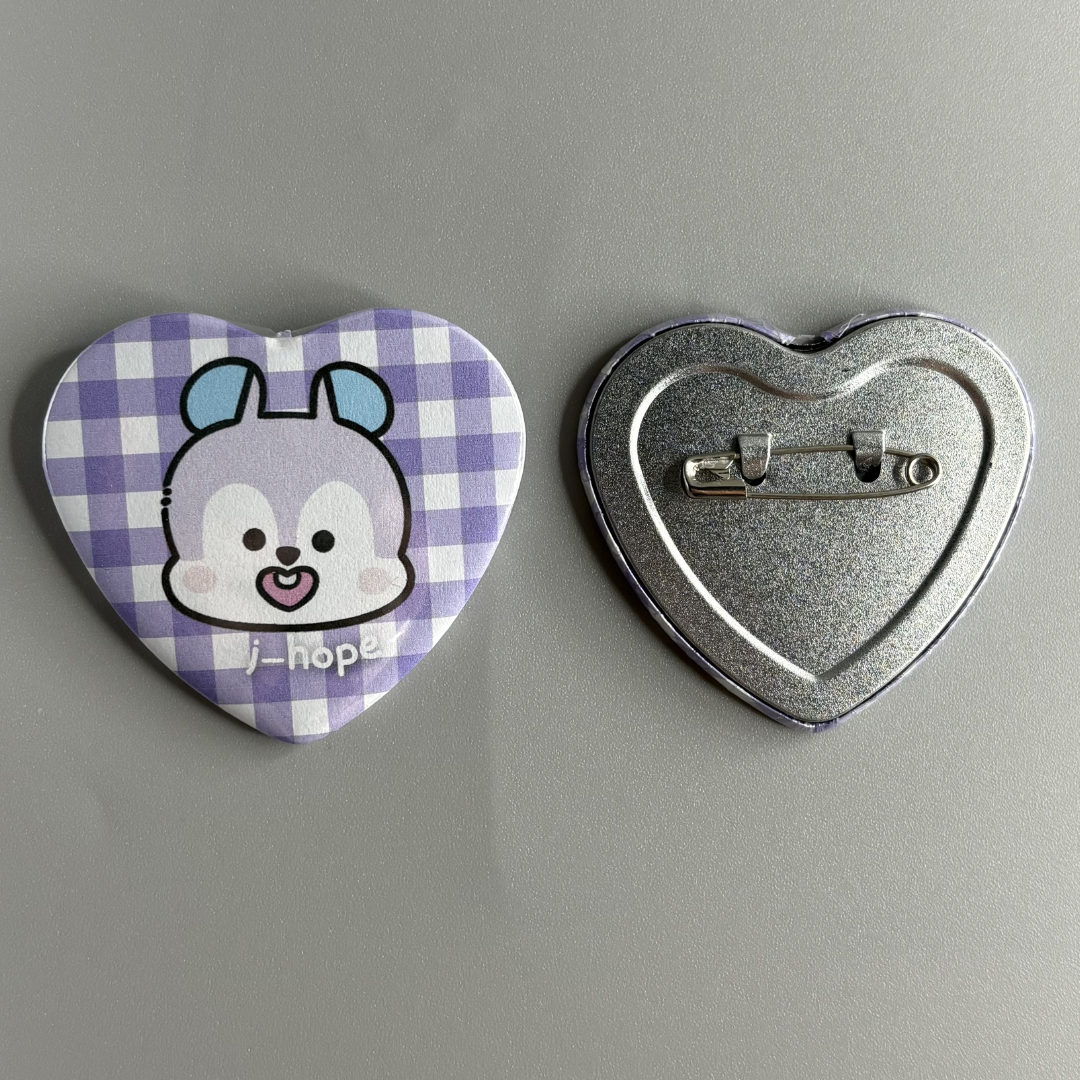 BTS BT21 Character Handmade Heart Shaped Pin Back Buttons