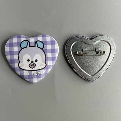 BTS BT21 Character Handmade Heart Shaped Pin Back Buttons