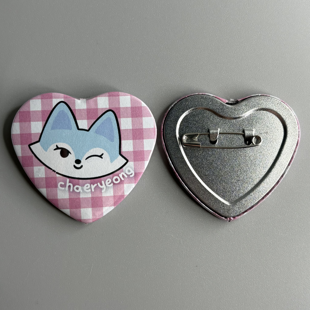 Itzy WDZY Character Handmade Heart Shaped Pin Back Buttons