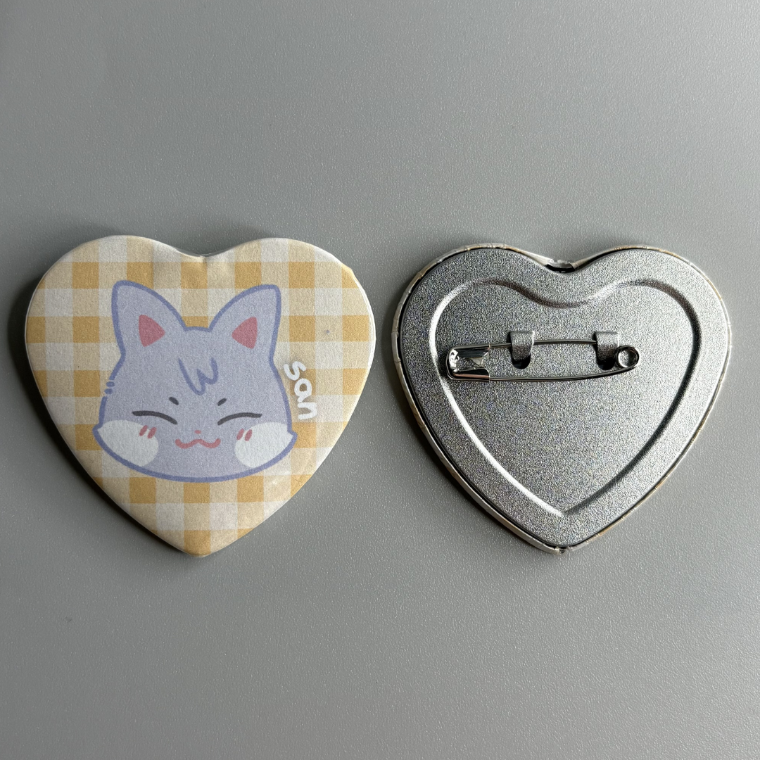 Ateez Aniteez Character Handmade Heart Shaped Pin Back Buttons