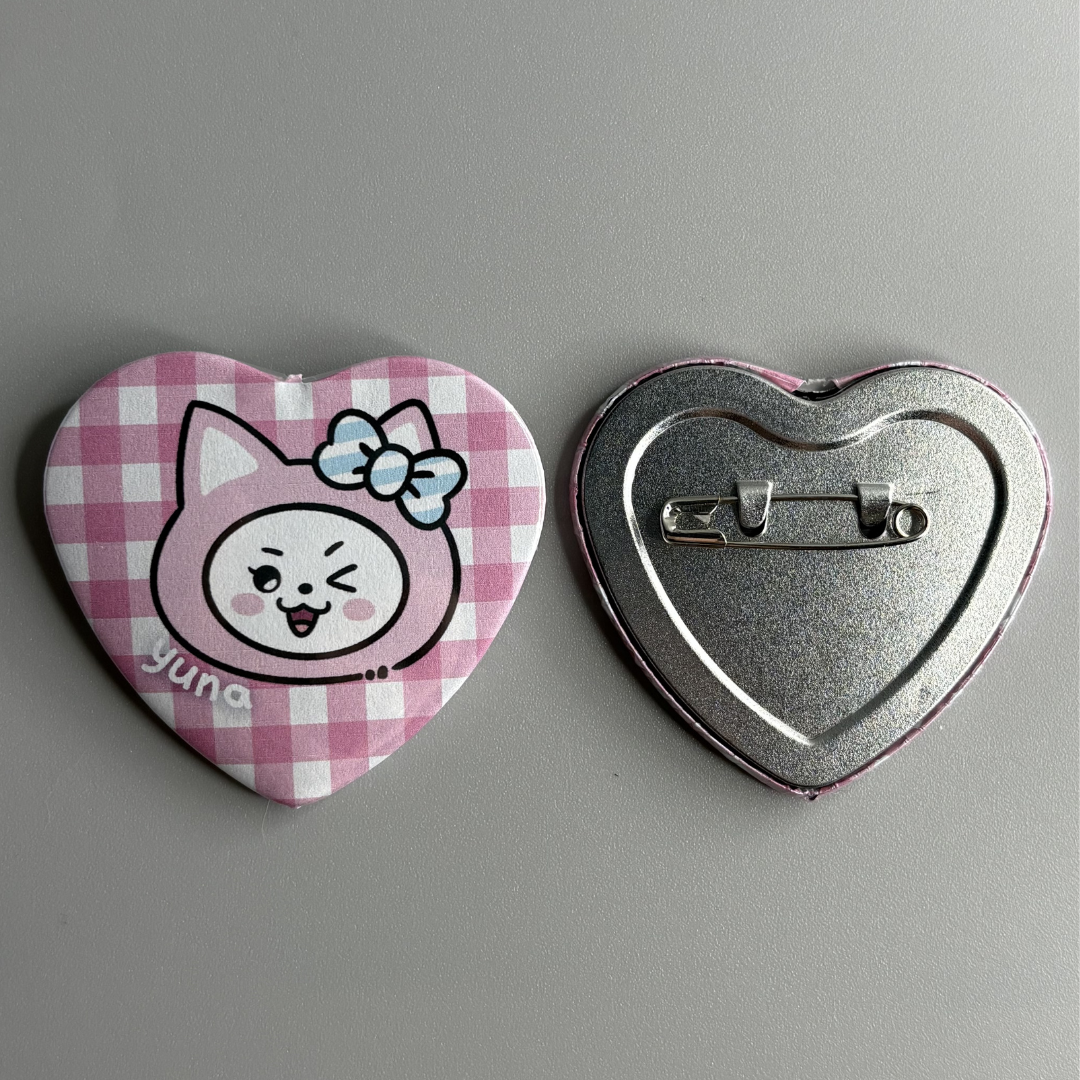 Itzy WDZY Character Handmade Heart Shaped Pin Back Buttons