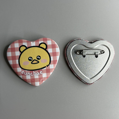 Le Sserafim Fim's Club Character Handmade Heart Shaped Pin Back Buttons