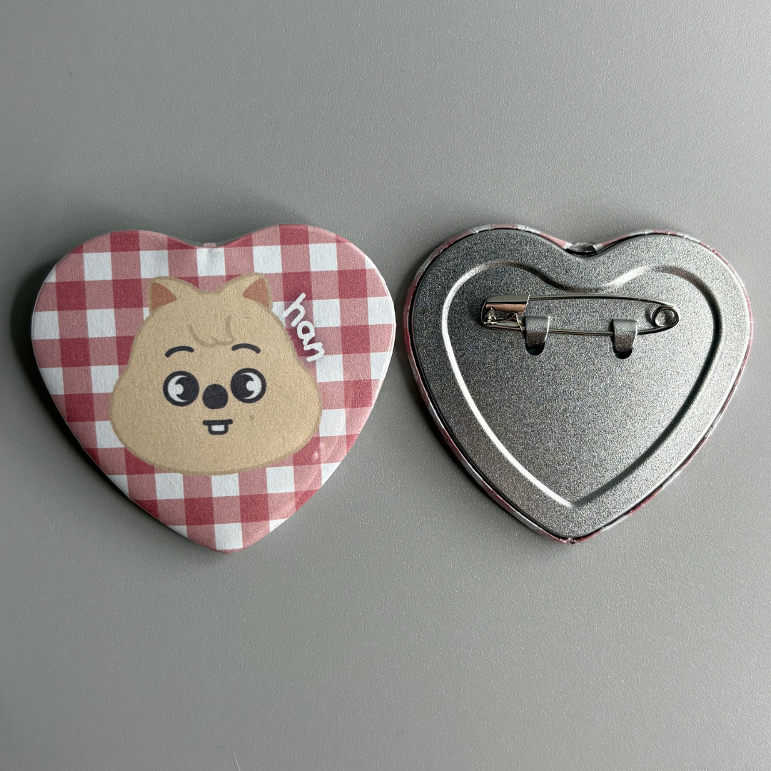 Stray Kids SZK Skzoo Character Handmade Heart Shaped Pin Back Buttons
