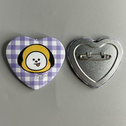 BTS BT21 Character Handmade Heart Shaped Pin Back Buttons
