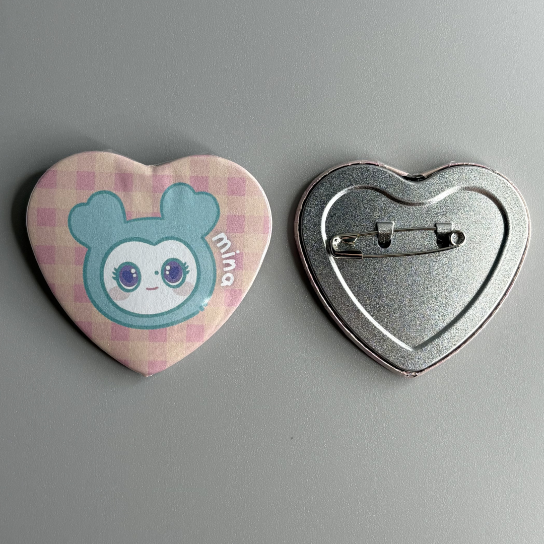 Twice Lovelys Character Handmade Heart Shaped Pin Back Buttons
