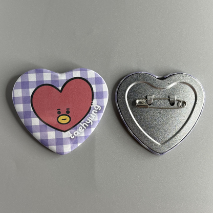 BTS BT21 Character Handmade Heart Shaped Pin Back Buttons