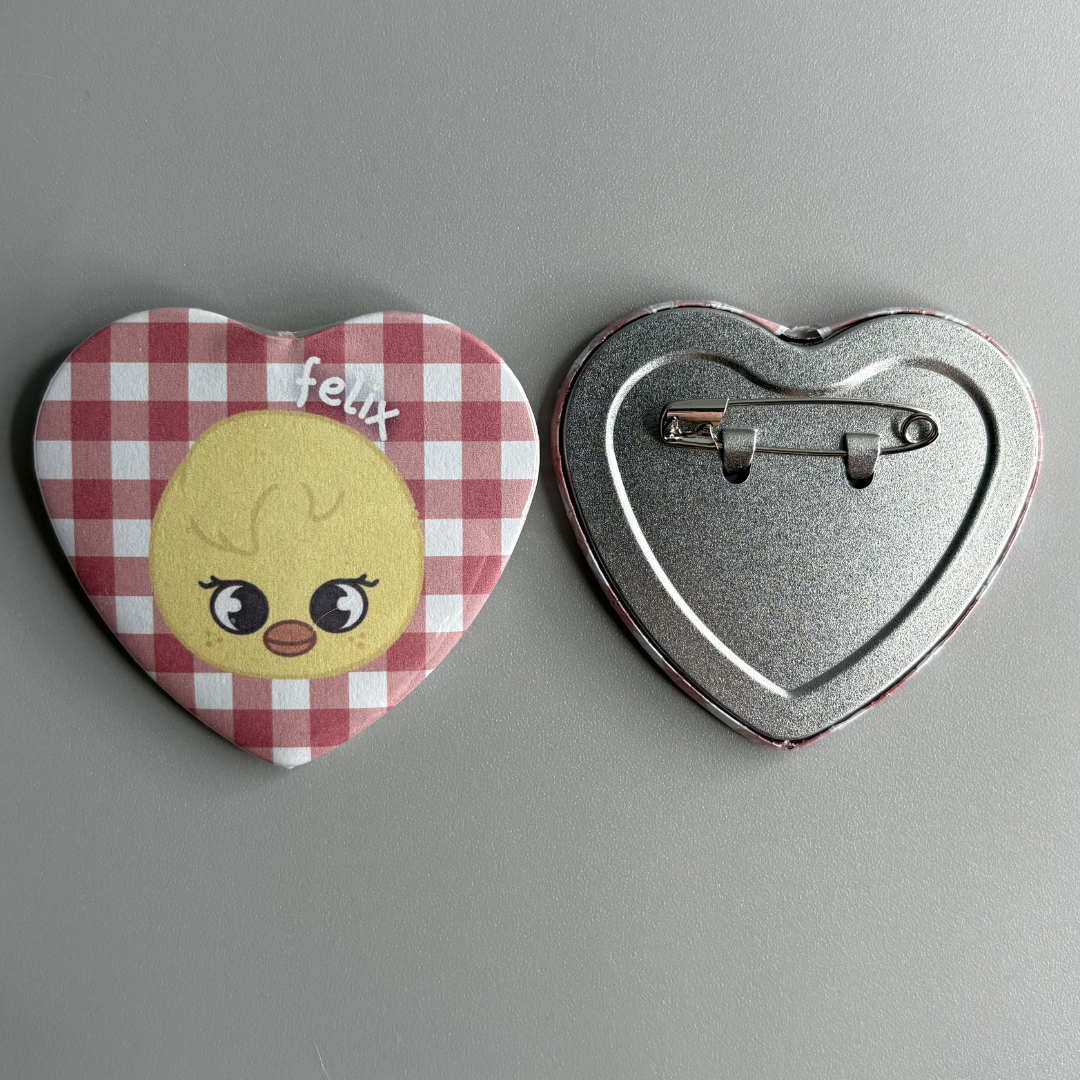 Stray Kids SZK Skzoo Character Handmade Heart Shaped Pin Back Buttons