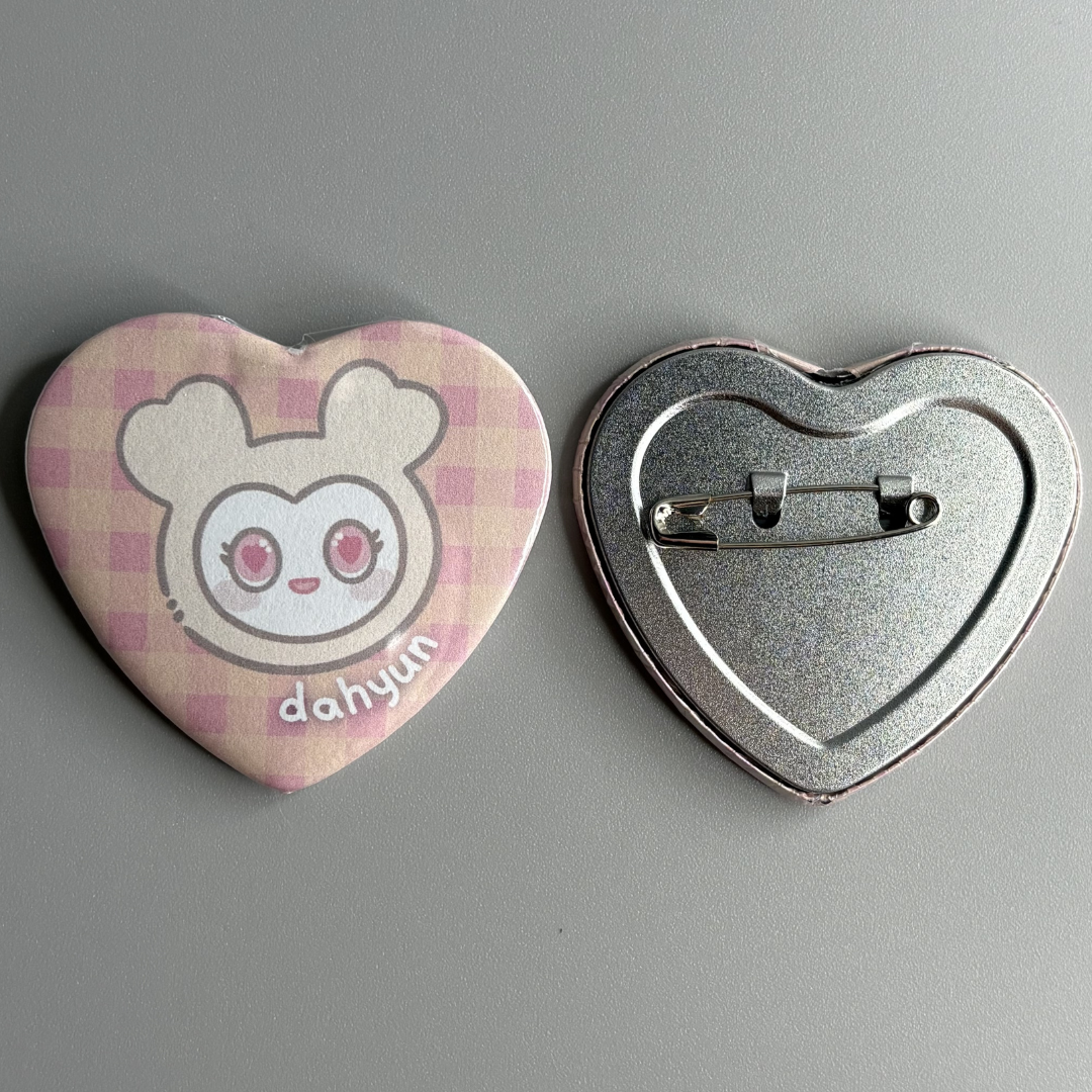 Twice Lovelys Character Handmade Heart Shaped Pin Back Buttons