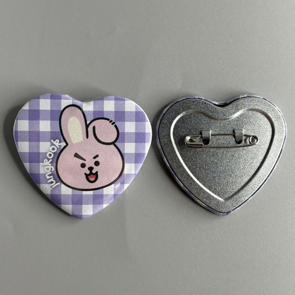 BTS BT21 Character Handmade Heart Shaped Pin Back Buttons