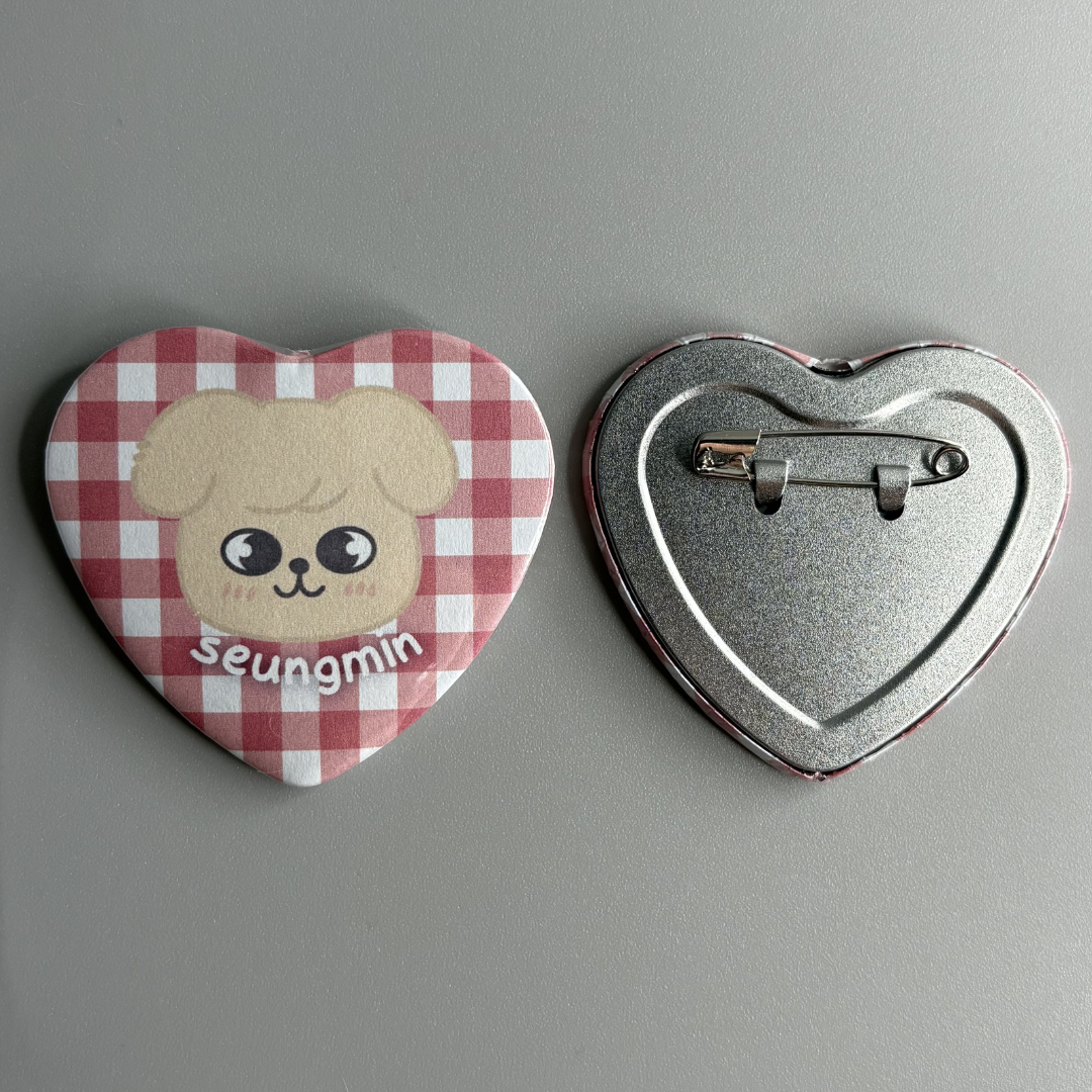 Stray Kids SZK Skzoo Character Handmade Heart Shaped Pin Back Buttons