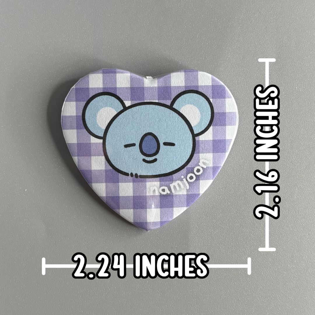 BTS BT21 Character Handmade Heart Shaped Pin Back Buttons