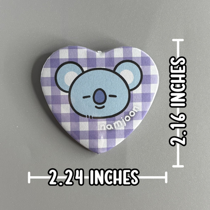 BTS BT21 Character Handmade Heart Shaped Pin Back Buttons