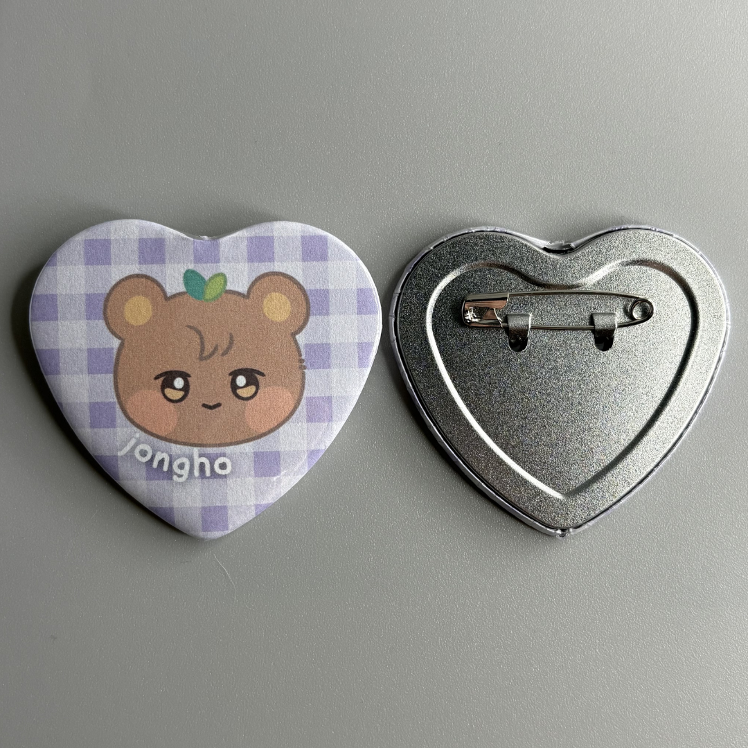 Ateez Aniteez Character Handmade Heart Shaped Pin Back Buttons