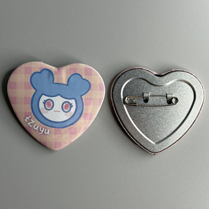 Twice Lovelys Character Handmade Heart Shaped Pin Back Buttons