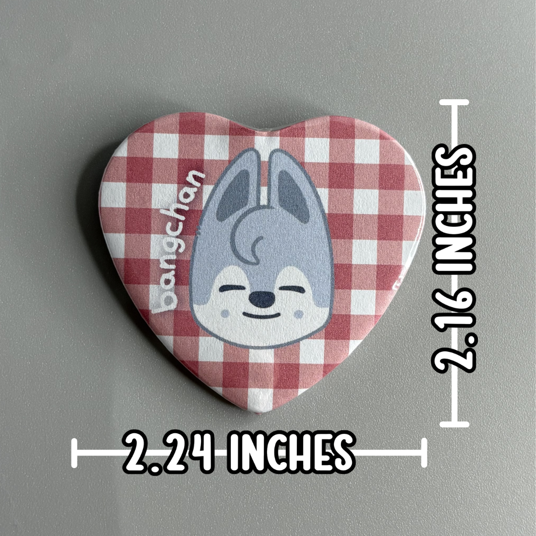 Stray Kids SZK Skzoo Character Handmade Heart Shaped Pin Back Buttons