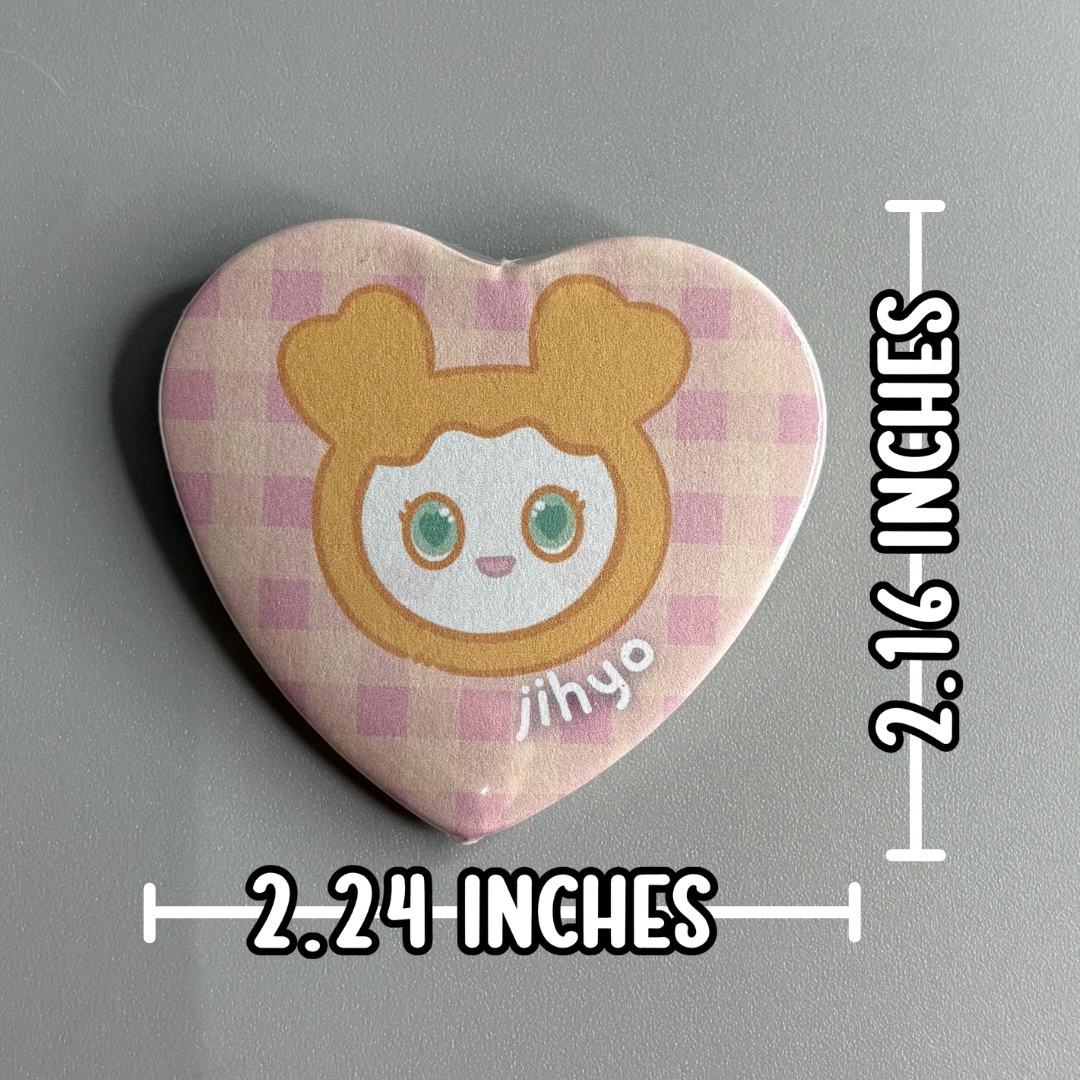 Twice Lovelys Character Handmade Heart Shaped Pin Back Buttons