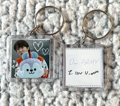 BTS BT21 Cute Doodled Double Sided Photo and Handwriting Message Square Keychain