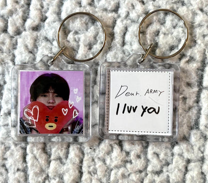 BTS BT21 Cute Doodled Double Sided Photo and Handwriting Message Square Keychain