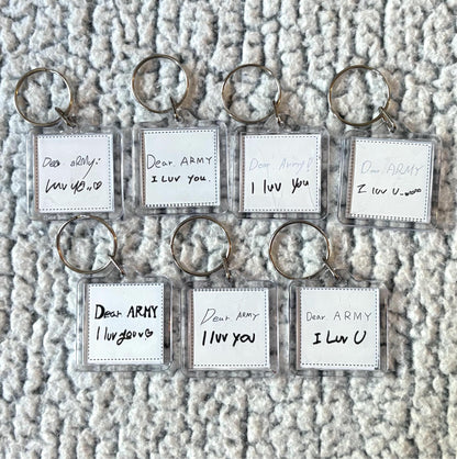 BTS BT21 Cute Doodled Double Sided Photo and Handwriting Message Square Keychain
