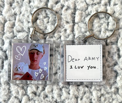 BTS BT21 Cute Doodled Double Sided Photo and Handwriting Message Square Keychain
