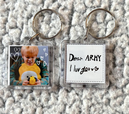 BTS BT21 Cute Doodled Double Sided Photo and Handwriting Message Square Keychain