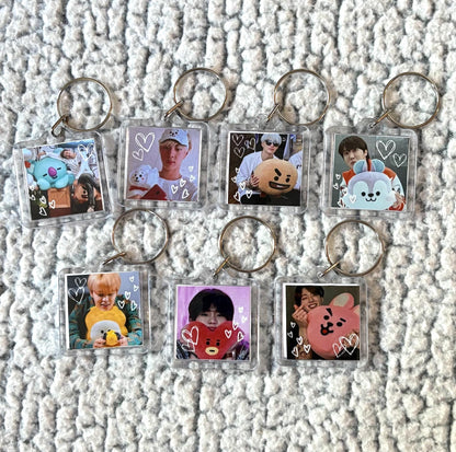 BTS BT21 Cute Doodled Double Sided Photo and Handwriting Message Square Keychain