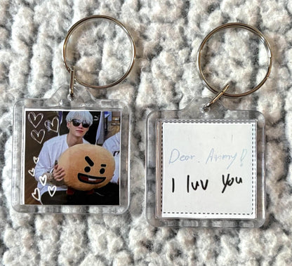 BTS BT21 Cute Doodled Double Sided Photo and Handwriting Message Square Keychain