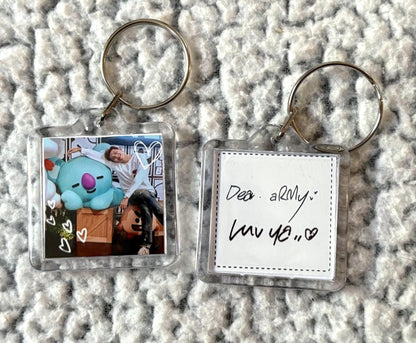 BTS BT21 Cute Doodled Double Sided Photo and Handwriting Message Square Keychain