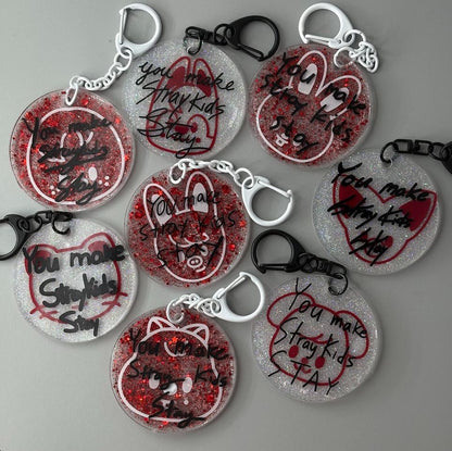 Stray Kids SKZ SKZOO and Handwriting Resin Glitter Keychain