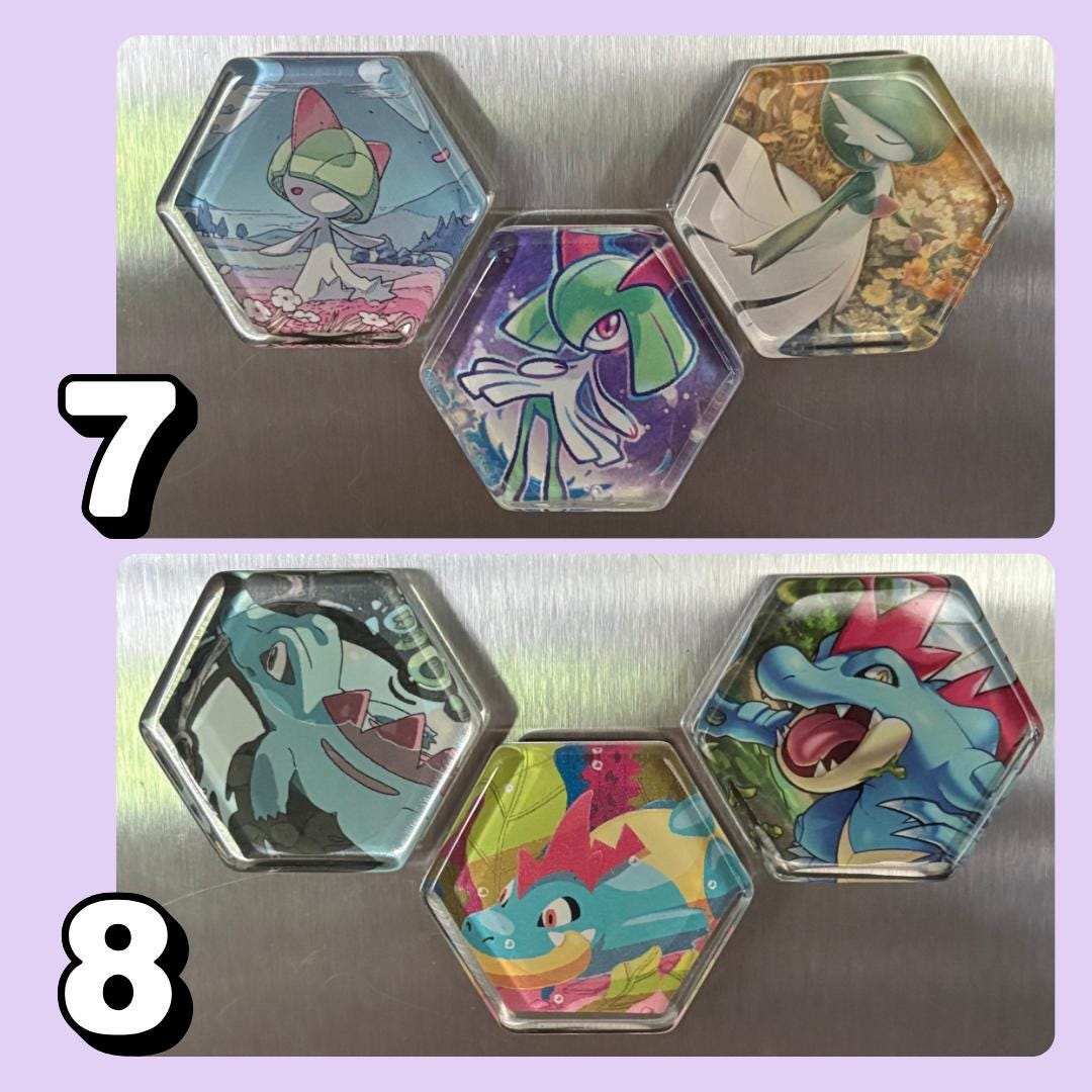 Upcycled Pokemon TCG Trading Card Evolution Refrigerator Magnets