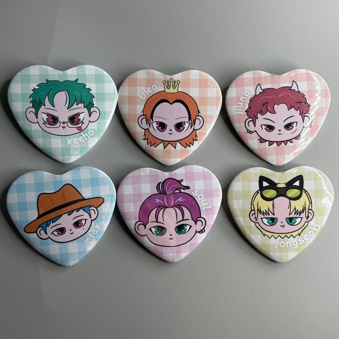 P1Harmony P1H P1Kids Handmade Heart Shaped Pin Back Buttons